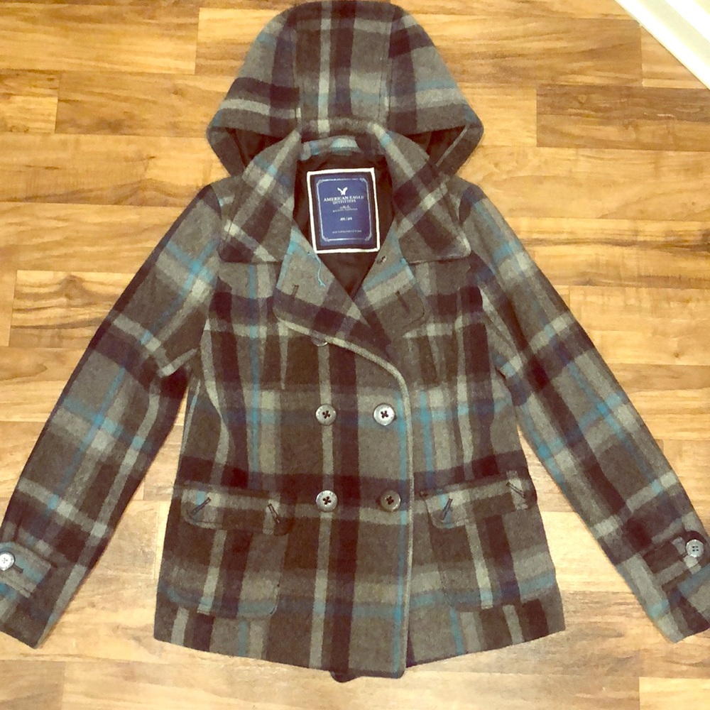 Turquoise Plaid American Eagle jacket, medium